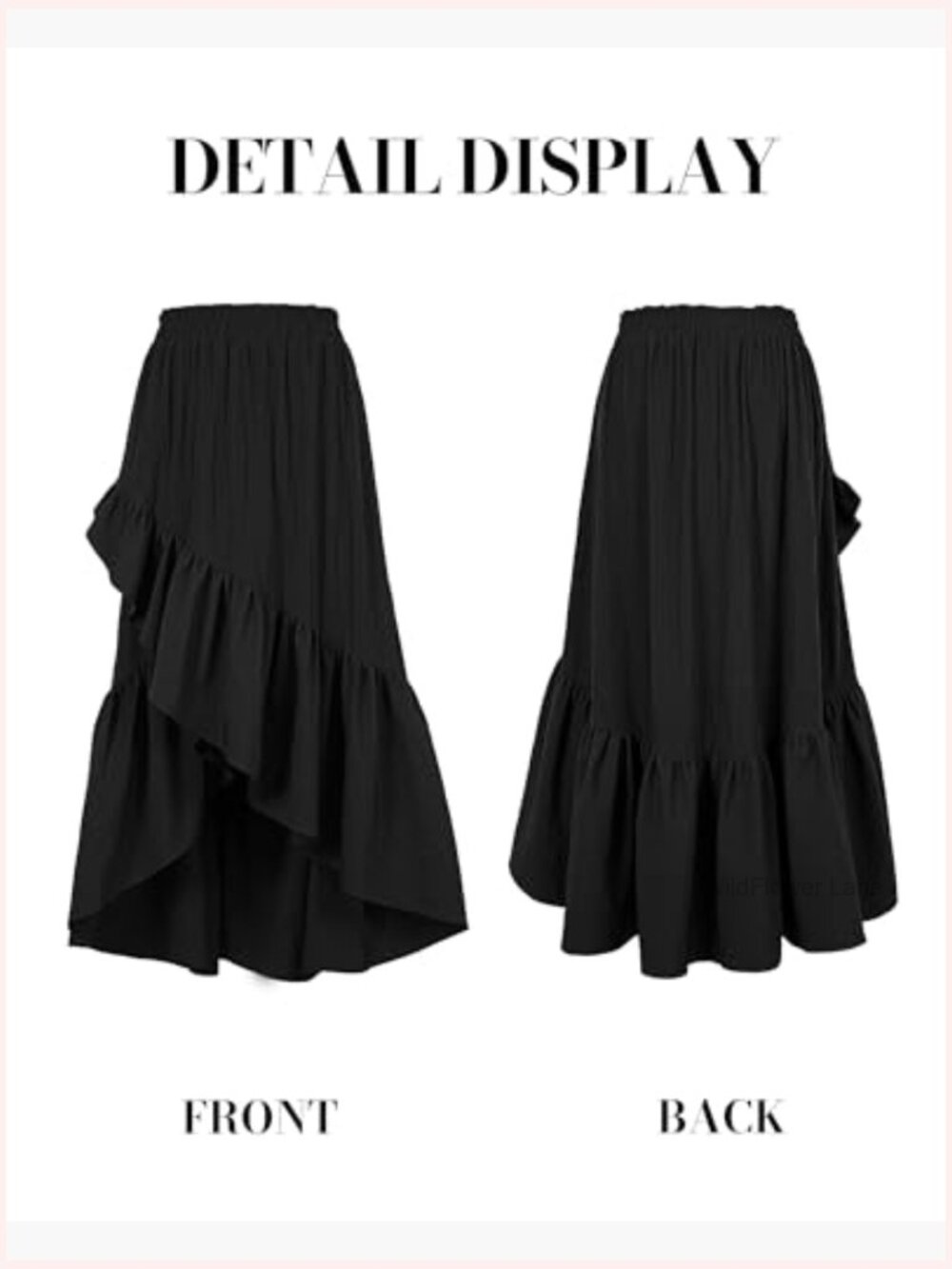 Western Boho Ruffle Maxi Skirt Asymmetrical High Low Flowy Midi - Picture 5 of 7